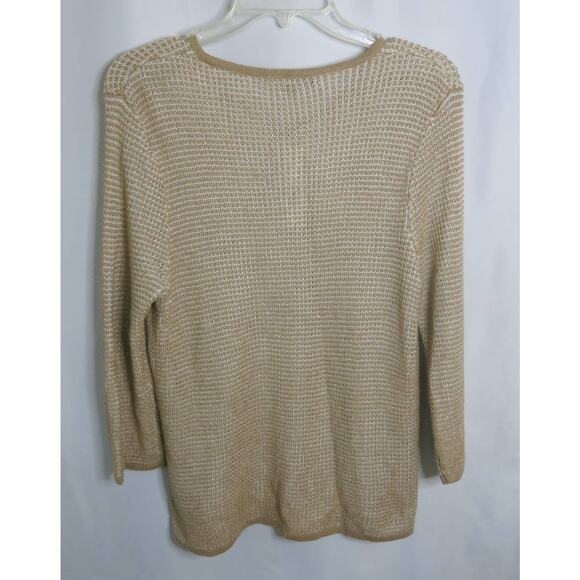 PRESTON and YORK *NWT* Cardigan Open Front Size M Women's Tan/White/Gold - Picture 2 of 10